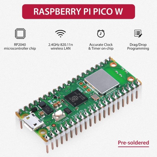 DVOZVO 4Pack Raspberry Pi Pico W with Pre-Soldered Headers, Raspberry Pi RP2040 Chip, WiFi Wireless Connectivity DVOZVO 4Pack Raspberry Pi Pico W with Pre-Soldered Headers, Raspberry Pi RP2040 Chip, WiFi Wireless Connectivity